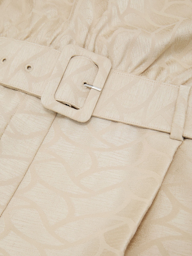 Reiss Champagne Neutral Erin Jacquard Cowl-Neck Belted Jumpsuit - Image 8 of 8 Reiss Champagne Neutral Erin Jacquard Cowl-Neck Belted Jumpsuit - Image 8 of 8