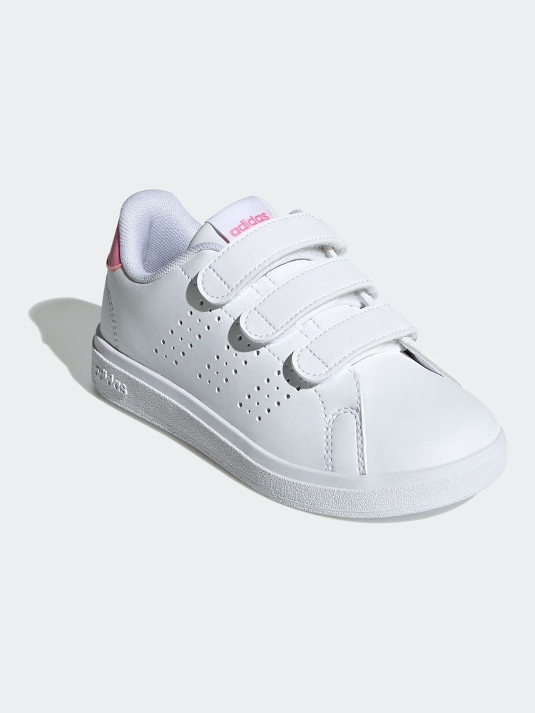 adidas White/Pink Advantage Base 2.0 Hook and Loop Kids Trainers - Image 2 of 9 adidas White/Pink Advantage Base 2.0 Hook and Loop Kids Trainers - Image 2 of 9