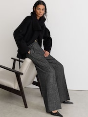 Reiss Dark Grey Camila Wool-Silk Herringbone Wide-Leg Trousers - Image 1 of 8