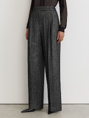 Reiss Dark Grey Camila Wool-Silk Herringbone Wide-Leg Trousers - Image 4 of 8