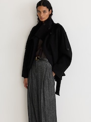 Reiss Dark Grey Camila Wool-Silk Herringbone Wide-Leg Trousers - Image 6 of 8