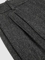 Reiss Dark Grey Camila Wool-Silk Herringbone Wide-Leg Trousers - Image 8 of 8