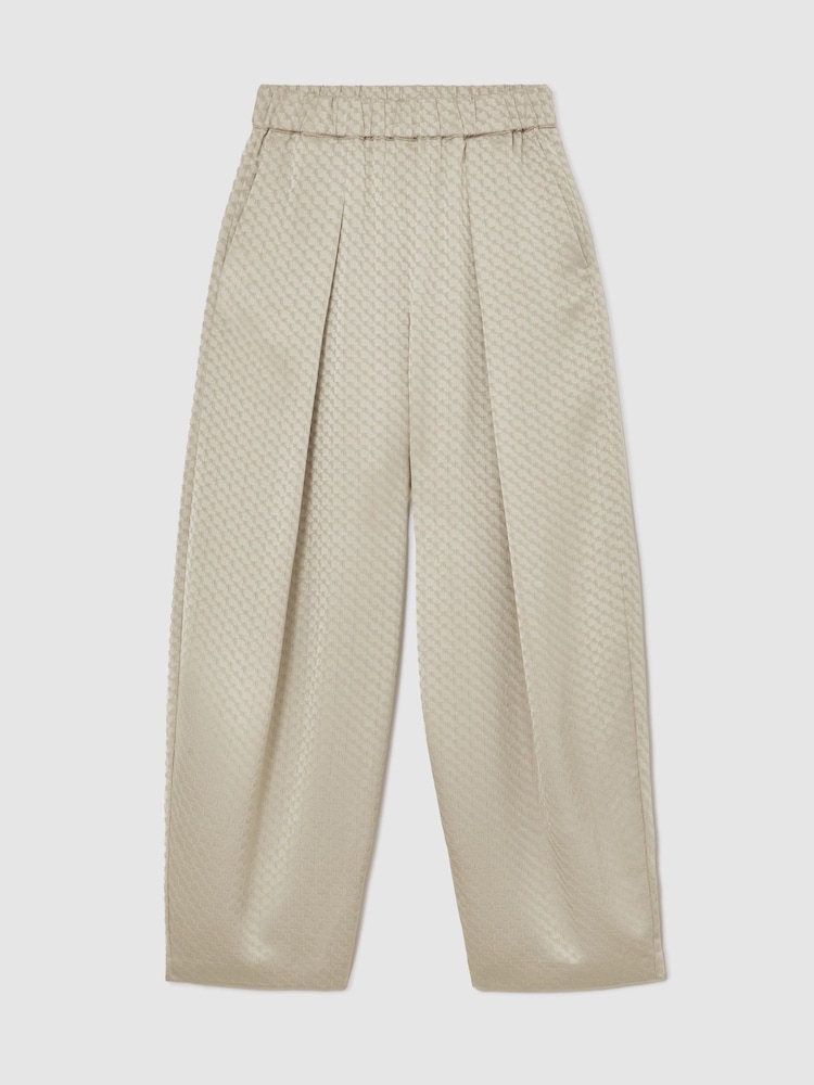 Reiss Champagne Neutral Dia Petite Jacquard Pleated Tapered Trousers - Image 2 of 8