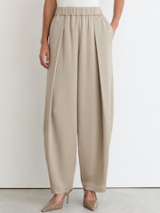 Reiss Champagne Neutral Dia Petite Jacquard Pleated Tapered Trousers - Image 3 of 8