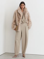 Reiss Champagne Neutral Dia Petite Jacquard Pleated Tapered Trousers - Image 5 of 8