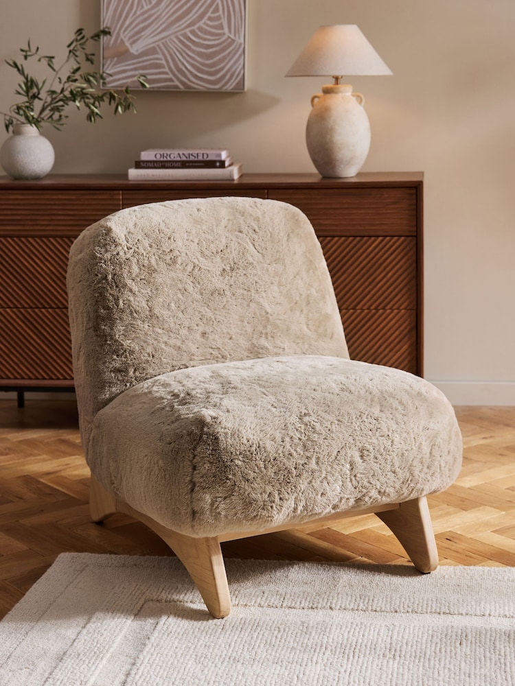 Oslo Faux Fur Mink Natural Alfie Accent Chair - Image 1 of 11