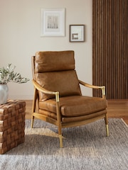 Vintaged Faux Leather Light Brown Bronx Effect Flinton Wooden Highback Chair - Image 1 of 10