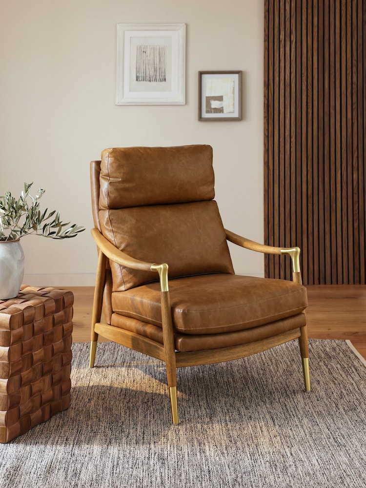 Vintaged Faux Leather Light Brown Bronx Effect Flinton Wooden Highback Chair - Image 1 of 10