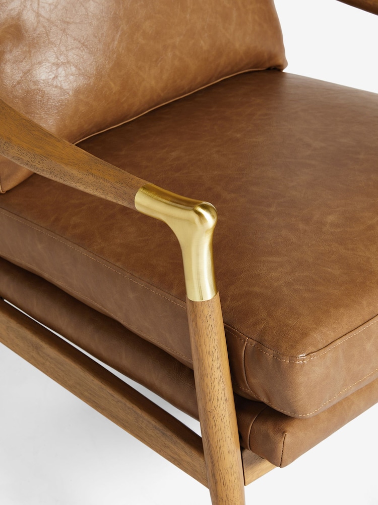 Vintaged Faux Leather Light Brown Bronx Effect Flinton Wooden Highback Chair - Image 10 of 10