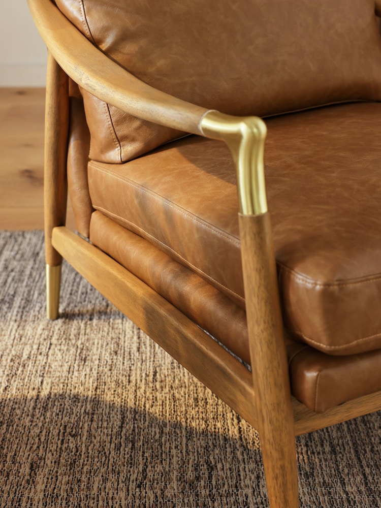 Vintaged Faux Leather Light Brown Bronx Effect Flinton Wooden Highback Chair - Image 2 of 10