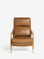 Vintaged Faux Leather Light Brown Bronx Effect Flinton Wooden Highback Chair - Image 6 of 10