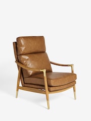 Vintaged Faux Leather Light Brown Bronx Effect Flinton Wooden Highback Chair - Image 7 of 10