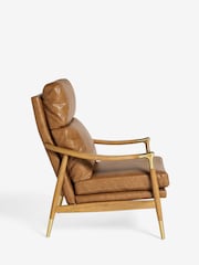 Vintaged Faux Leather Light Brown Bronx Effect Flinton Wooden Highback Chair - Image 8 of 10