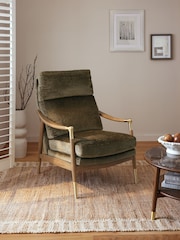Plush Chenille Moss Green Bronx Effect Frame Flinton Wooden Highback Chair - Image 1 of 9