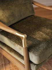 Plush Chenille Moss Green Bronx Effect Frame Flinton Wooden Highback Chair - Image 2 of 9