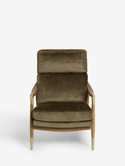 Plush Chenille Moss Green Bronx Effect Frame Flinton Wooden Highback Chair - Image 3 of 9
