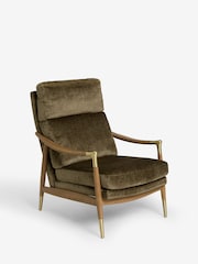 Plush Chenille Moss Green Bronx Effect Frame Flinton Wooden Highback Chair - Image 6 of 9