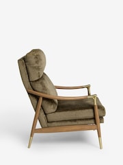 Plush Chenille Moss Green Bronx Effect Frame Flinton Wooden Highback Chair - Image 7 of 9