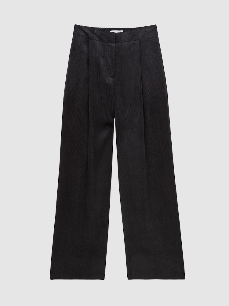 marine - Reiss Gretel Velvet Corduroy Wide-Leg Trousers - Image 2 sur 8
