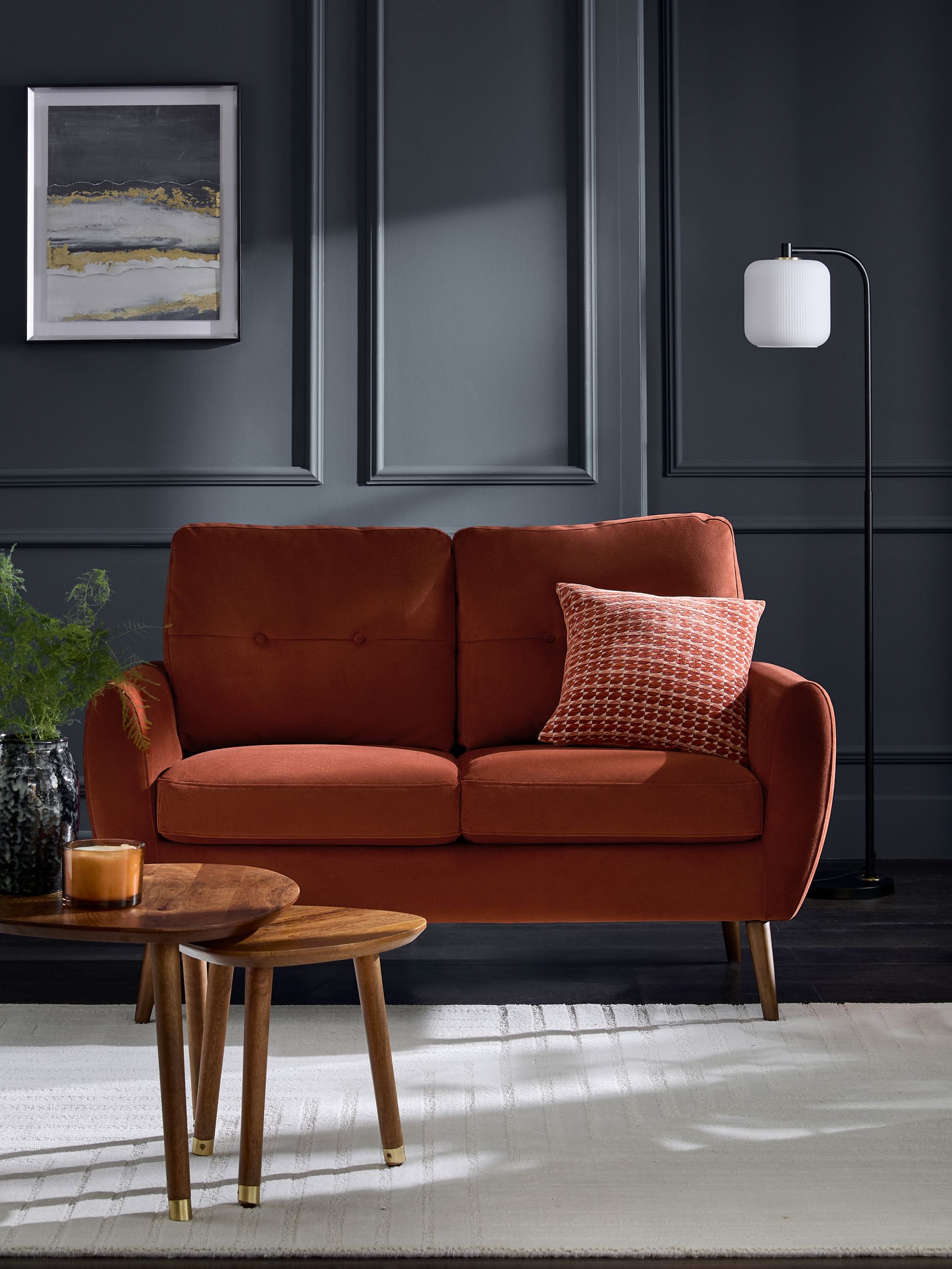 Buy Soft Velvet Rust Brown Bronx Leg Wilson Compact 2 Seater Sofa in a Box from the Next UK online shop