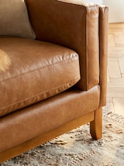 Vintaged Faux Leather Light Brown Bennett Wooden 3 Seater Sofa - Image 2 of 8
