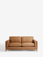 Vintaged Faux Leather Light Brown Bennett Wooden 3 Seater Sofa - Image 3 of 8