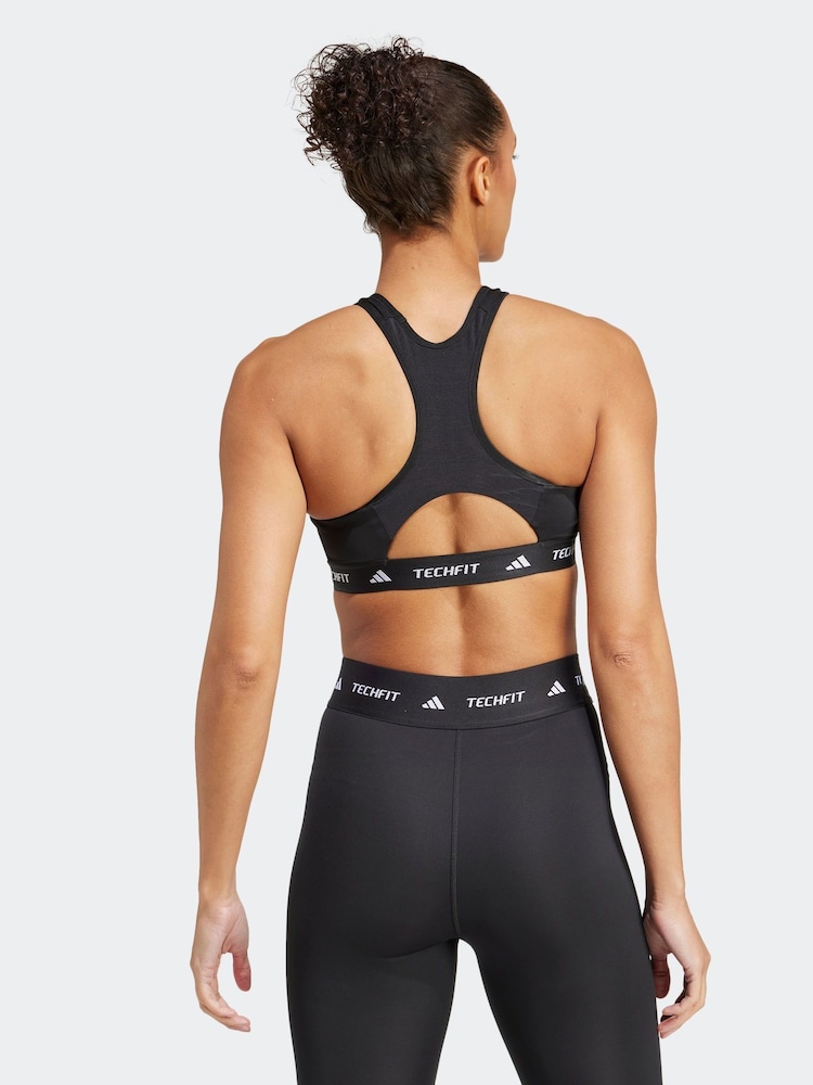adidas Black Techfit Power Impact Medium Support Sports Bra - Image 2 of 8