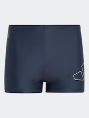adidas Blue Navy Performance Big Bars Swim Boxer Shorts - Image 1 of 5