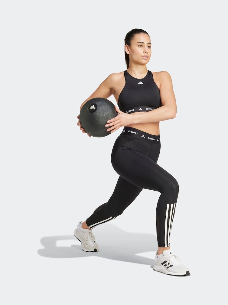 adidas Black Techfit 3 Stripe 7/8 Leggings - Image 4 of 7