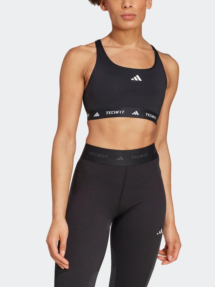 adidas Black Medium Support Techfit Powerreact Bra - Image 2 of 10