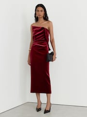 Reiss Dasha Βελούδο δομημένο στράπλες Midi Φόρεμα - Εικόνα 1 από 9