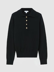 Reiss Black Avery Wool-Cashmere Half-Button Jumper - Image 2 of 6