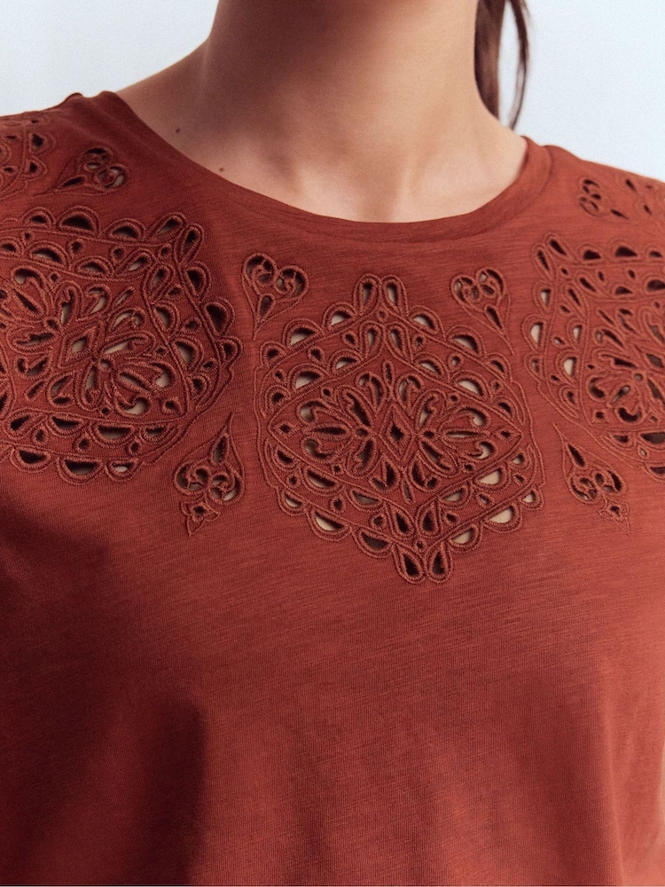Boden Brown Willow Broderie T-Shirt - Image 2 of 5 Boden Brown Willow Broderie T-Shirt - Image 2 of 5