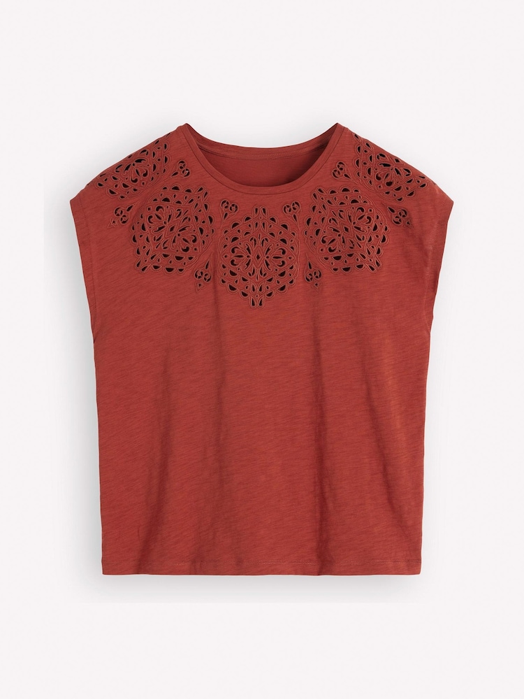 Boden Brown Willow Broderie T-Shirt - Image 5 of 5 Boden Brown Willow Broderie T-Shirt - Image 5 of 5
