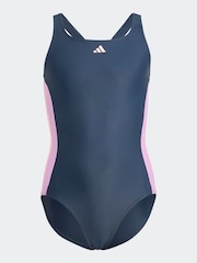 adidas navy Blue Cut 3 Stripes Swimsuit - Image 1 of 5