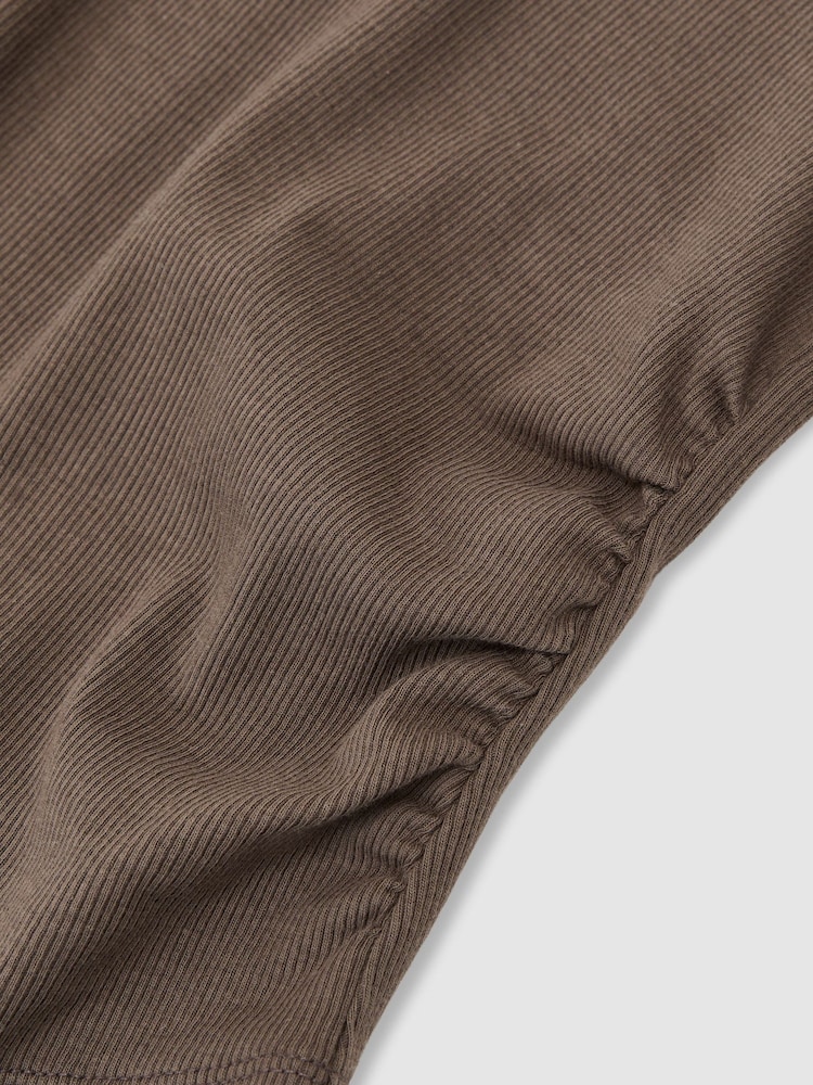 Reiss Mocha Brown Athena Stretch-Cotton Notch-Neck Top - Image 6 of 6