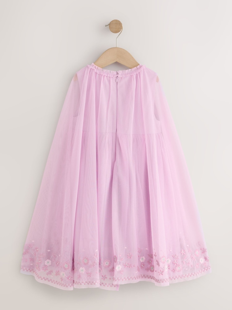 بنفسجي فاتح - Lilac Mesh Cape Dress (3-16yrs) - صورة 2 من 4
