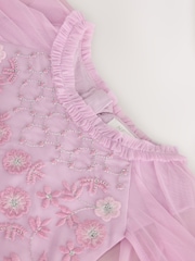 بنفسجي فاتح - Lilac Mesh Cape Dress (3-16yrs) - صورة 4 من 4
