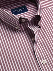 Sarkans - Charles Tyrwhitt svītrains, elastīgs, mazgāts poplīna krekls - Attēls 5 no 6