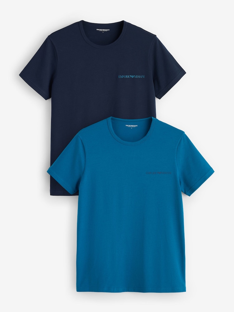 Emporio Armani Blue Core Logoband Crew Neck T-Shirts 2 Pack - Image 1 of 3 Emporio Armani Blue Core Logoband Crew Neck T-Shirts 2 Pack - Image 1 of 3