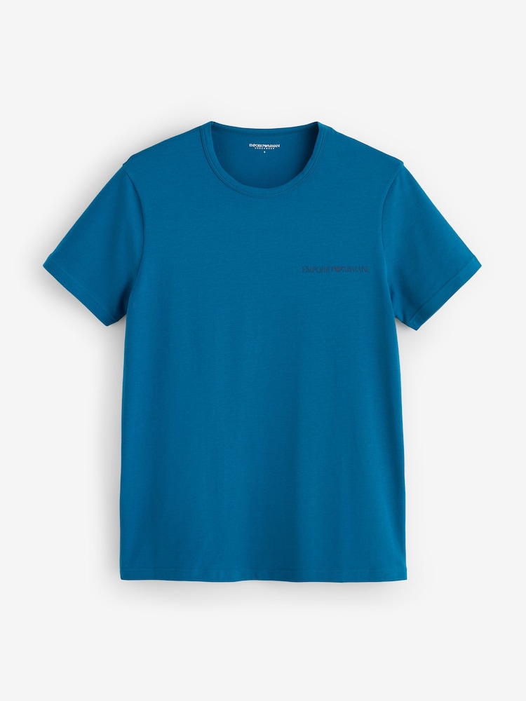 Emporio Armani Blue Core Logoband Crew Neck T-Shirts 2 Pack - Image 2 of 3 Emporio Armani Blue Core Logoband Crew Neck T-Shirts 2 Pack - Image 2 of 3