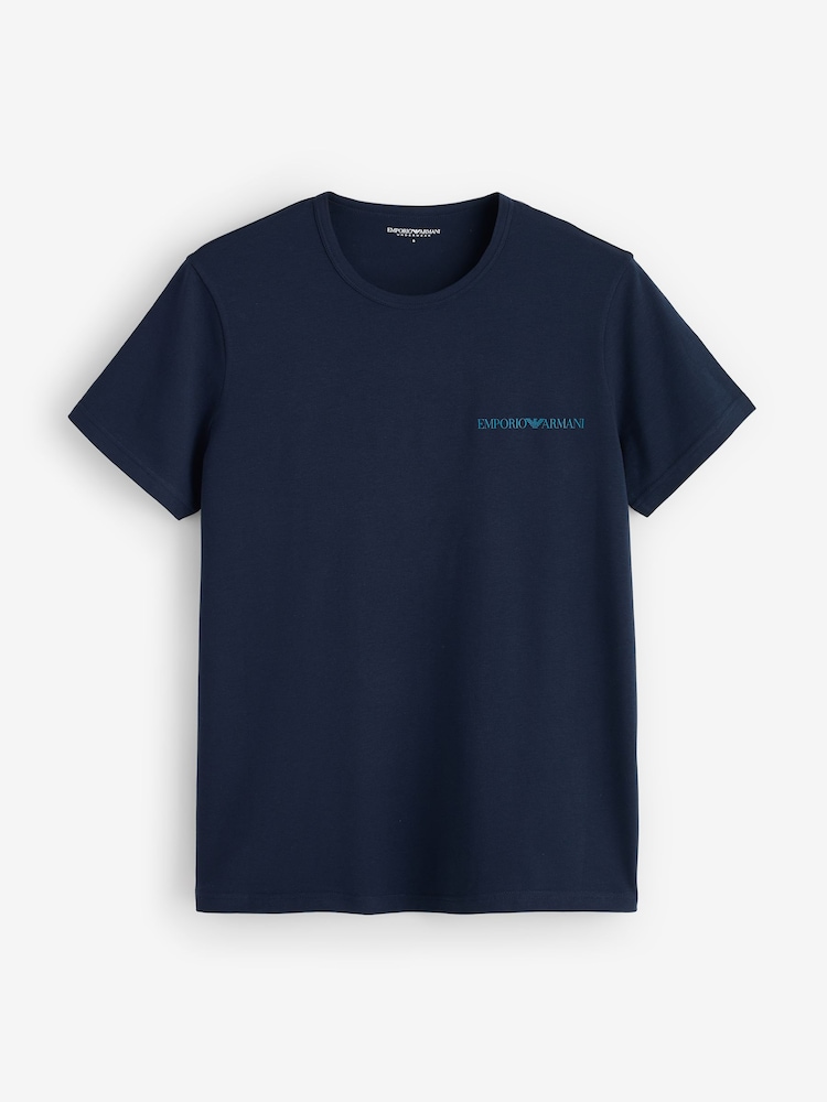 Emporio Armani Blue Core Logoband Crew Neck T-Shirts 2 Pack - Image 3 of 3 Emporio Armani Blue Core Logoband Crew Neck T-Shirts 2 Pack - Image 3 of 3