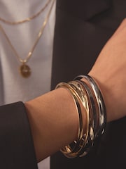 Gold/Silver Tone Chunky Bangle Pack Made With Recycled Zinc - Image 3 of 4
