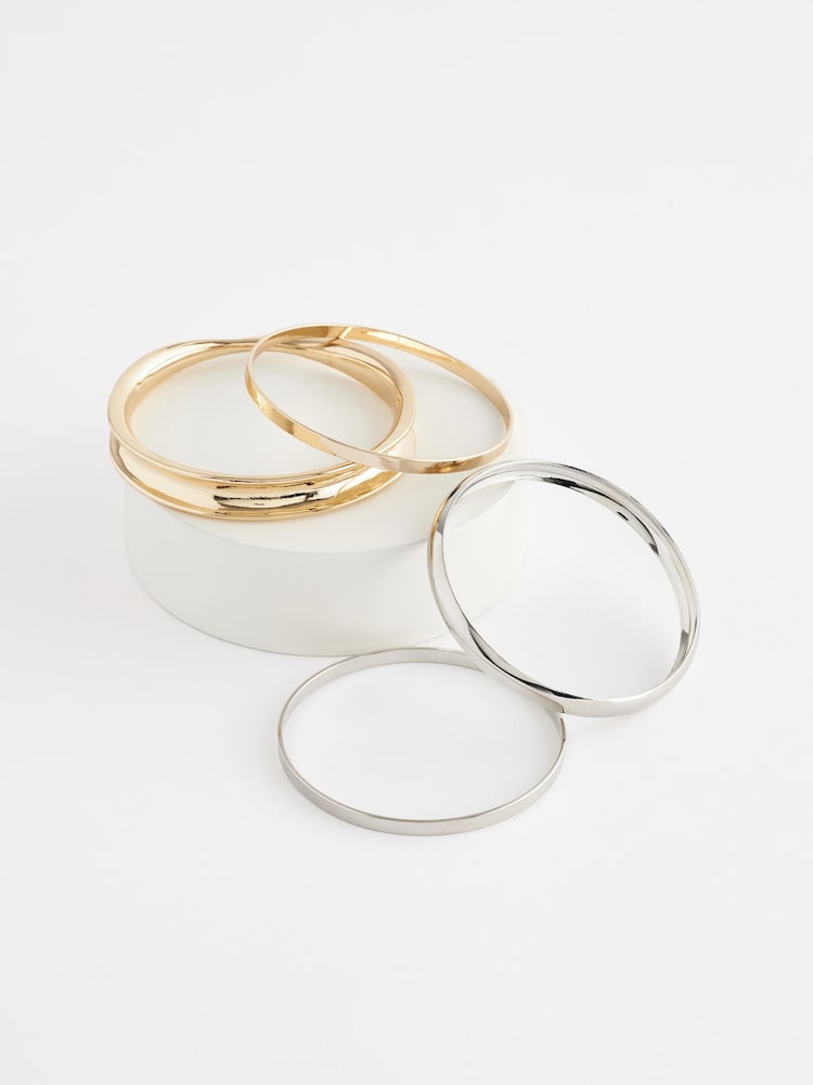 Gold/Silver Tone Chunky Bangle Pack Made With Recycled Zinc - Image 4 of 4