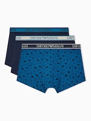 Emporio Armani Blue Core Logoband Trunks 3 Pack - Image 1 of 6