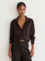 Reiss Grape Burgundy Gale Merino Wool Collared Cardigan - Image 1 of 7