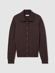 Reiss Grape Burgundy Gale Merino Wool Collared Cardigan - Image 2 of 7