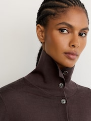 Reiss Grape Burgundy Gale Merino Wool Collared Cardigan - Image 3 of 7
