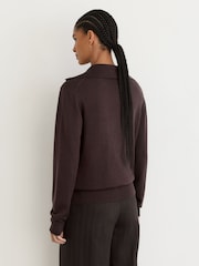 Reiss Grape Burgundy Gale Merino Wool Collared Cardigan - Image 5 of 7