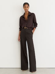 Reiss Grape Burgundy Gale Merino Wool Collared Cardigan - Image 6 of 7